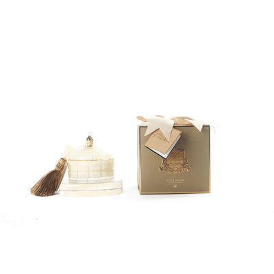 Côte Noire Duftkerze Blonde Vanilla mit Geschenkbox und goldener Verzierung, dekoriert mit Quaste