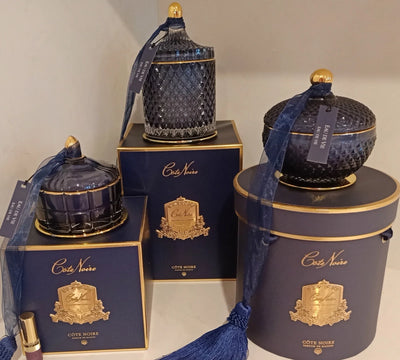 kerzenset mit art, grand art und round art duftkerze, marineblau.